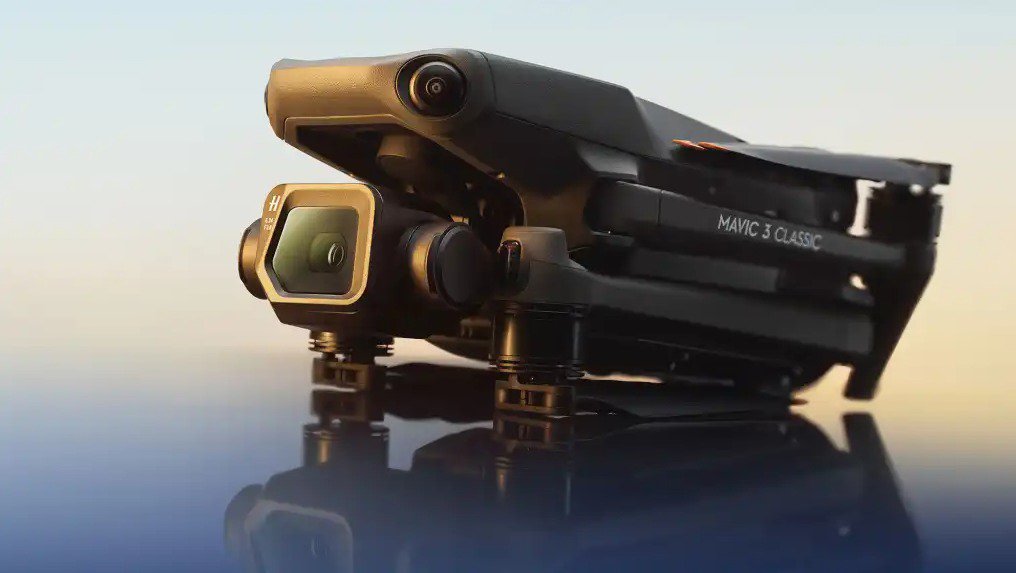 A drone being used by facility managers for a aerial drone survey of a building.